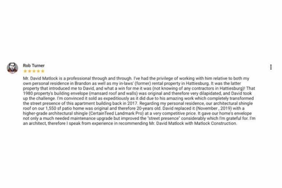 5 star google review